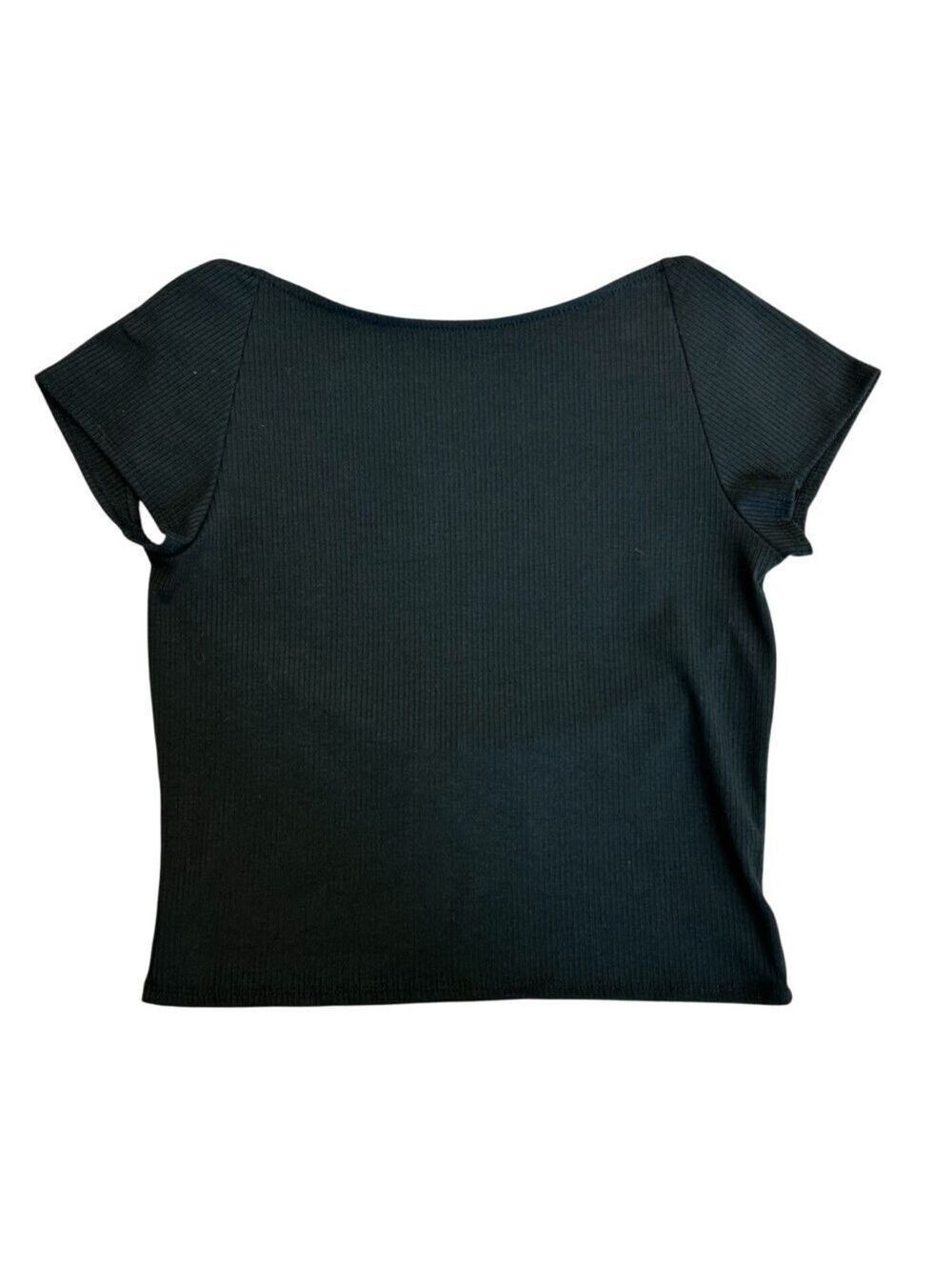 Ripe black ribbed short cap sleeve open back top stretchy streetwear casual XL